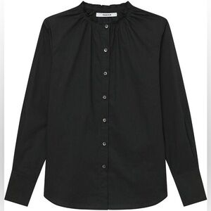 NWT Thakoon Black Cotton Poplin Smocked Neck Button Down Size Small